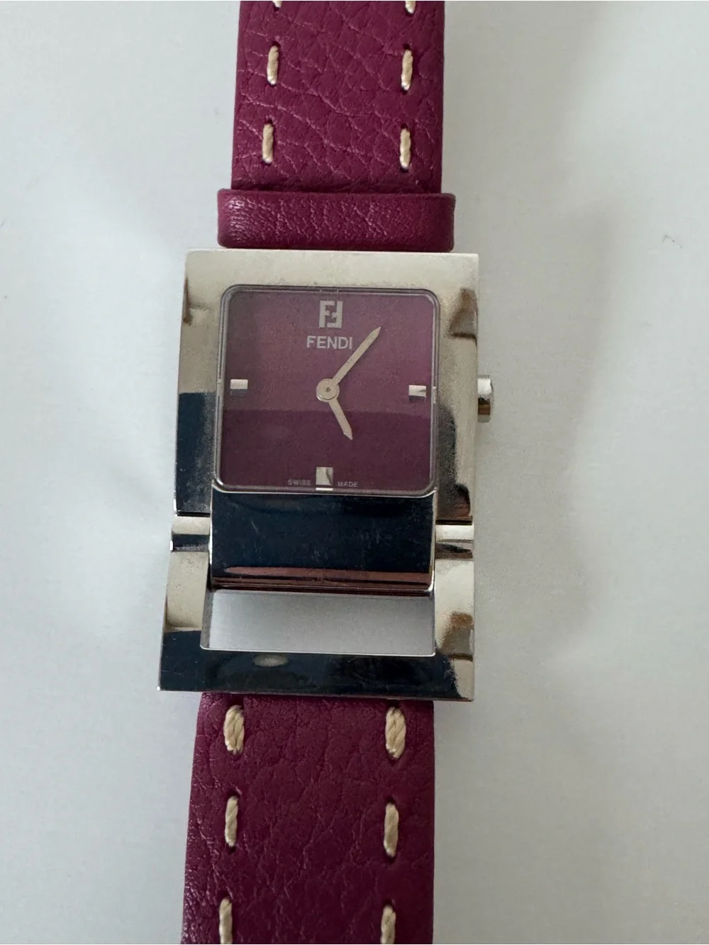 Authentic Vintage Fendi Orologi Square Watch – Burgundy Leather